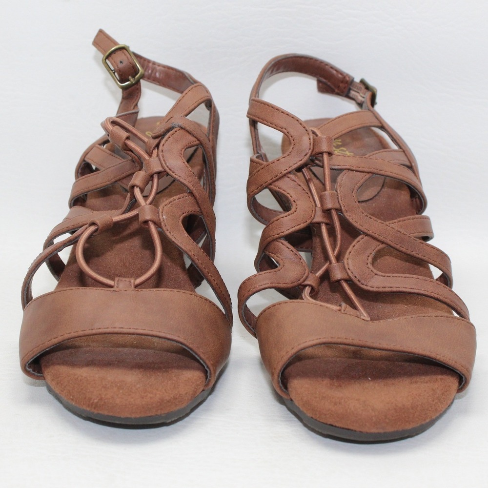 Easy Street Brown‎ Strappy Block Heel Gladiator Sandals Womens 7M Easy Flex